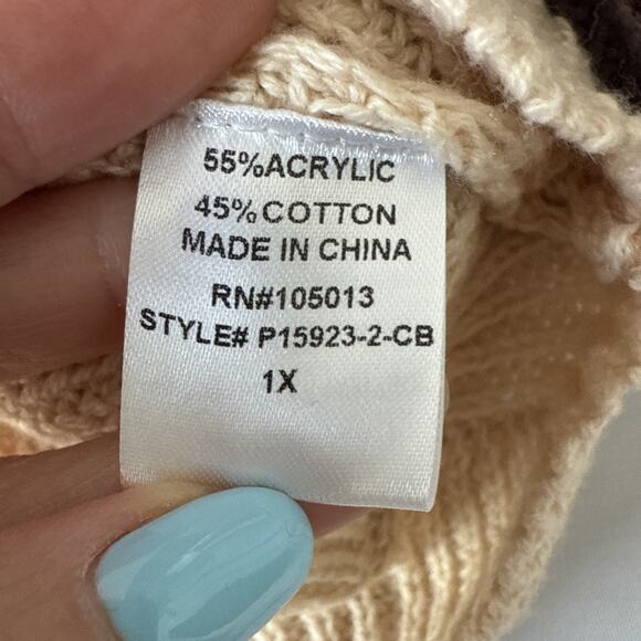 Andree By Unit NWT Women’s 1X Boho Scallop Knit Stripe Dolman Oversized Sweater - Picture 4 of 8